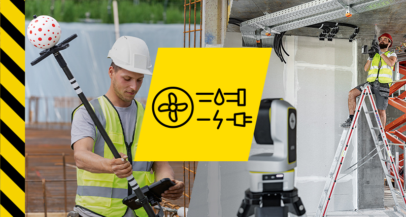 L’outil de construction robotisé Leica iCON iCS50  utilisé pour implanter des points avec la vPole et marquer des orifices de perçage pour l’installation d’un plafond suspendu.    